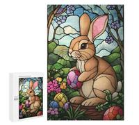 Puzzle pour Adultes1000 PCS Happy Easter Bunny Glass Art Casse-tête pour Adolescents, Jeu De Réflexion, Décoration Intérieure, Cadeau d'anniversaire Unique 1000 PCS