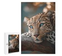 Puzzle pour Adultes1000 PCS Leopard with Blue Eyes on Branch Puzzle pour Adolescents pour S'amuser en Famille, Un Défi Éducatif, Un Cadeau d'anniversaire Unique 1000 PCS