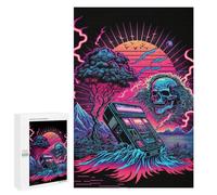 Puzzle pour Adultes1000 PCS Neon Retro Skull Scene Puzzles pour Adolescents, Jouet, Décoration Murale, Passe-Temps, Cadeau d'anniversaire, Cadeaux, 1000 PCS
