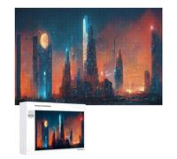 Puzzle pour Adultes1000 PCS Neon Skyscrapers Under A Full Moon Puzzles pour Adolescents, Jouet, Décoration Murale, Passe-Temps, Cadeau d'anniversaire, Cadeaux, 1000 PCS