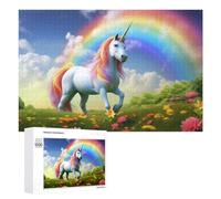 Puzzle pour Adultes1000 PCS Rainbow Unicorn in Fantasy Field Puzzle pour Adultes, Jeu De Réflexion, Cadeau d'anniversaire Ou De Noël 1000 PCS
