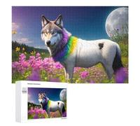 Puzzle pour Adultes1000 PCS Rainbow Wolf in Flower Field Puzzles pour Adolescents, Jouet, Décoration Murale, Passe-Temps, Cadeau d'anniversaire, Cadeaux, 1000 PCS