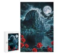 Puzzle pour Adultes1000 PCS Red Rose in Cliff Night Puzzle Casse-tête, Jeu D'assemblage De Motifs, Cadeau d'anniversaire Unique 1000 PCS