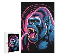 Puzzle pour Adultes1000 PCS Roaring Gorilla with Pink Accents Casse-tête pour Adolescents, Jeu De Réflexion, Décoration Intérieure, Cadeau d'anniversaire Unique 1000 PCS