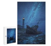 Puzzle pour Adultes1000 PCS Shipwrecked Lighthouse Under Starry Sky Puzzle pour Adolescents pour S'amuser en Famille, Un Défi Éducatif, Un Cadeau d'anniversaire Unique 1000 PCS