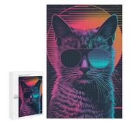 Puzzle pour Adultes1000 PCS The Retrowave Cat Puzzle Casse-tête, Jeu D'assemblage De Motifs, Cadeau d'anniversaire Unique 1000 PCS