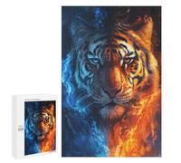 Puzzle pour Adultes1000 PCS Tiger Fire and Ice Art Print Puzzle pour Adolescents pour S'amuser en Famille, Un Défi Éducatif, Un Cadeau d'anniversaire Unique 1000 PCS