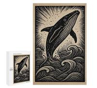 Puzzle pour Adultes1000 PCS Whale Breaching Woodcut Style Casse-tête pour Adolescents, Jeu De Réflexion, Décoration Intérieure, Cadeau d'anniversaire Unique 1000 PCS