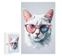 Puzzle pour Adultes1000 PCS White Cat with Glasses Puzzle Casse-tête, Jeu D'assemblage De Motifs, Cadeau d'anniversaire Unique 1000 PCS