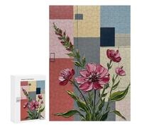 Puzzle pour Adultes300 PCS Abstract Floral Painting with Geometric Background Casse-tête pour Adolescents, Jeu De Réflexion, Décoration Intérieure, Cadeau d'anniversaire Unique 300 PCS