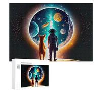 Puzzle pour Adultes300 PCS Astronaut and Dog Gazing at Space Puzzles pour Adolescents, Jouet, Décoration Murale, Passe-Temps, Cadeau d'anniversaire, Cadeaux, 300 PCS