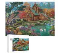 Puzzle pour Adultes300 PCS Autumn Cabin by The Waterfall Puzzle Puzzles pour Adolescents, Jouet, Décoration Murale, Passe-Temps, Cadeau d'anniversaire, Cadeaux, 300 PCS