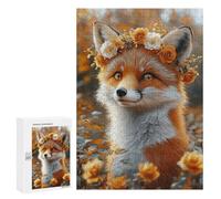 Puzzle pour Adultes300 PCS Autumn Fox with Floral Crown Puzzle pour Adolescents pour S'amuser en Famille, Un Défi Éducatif, Un Cadeau d'anniversaire Unique 300 PCS