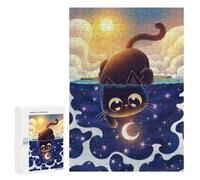 Puzzle pour Adultes300 PCS Black Cat Day and Night Puzzle Casse-tête, Jeu D'assemblage De Motifs, Cadeau d'anniversaire Unique 300 PCS