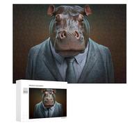 Puzzle pour Adultes300 PCS Business Hippo Portrait Puzzle Casse-tête, Jeu D'assemblage De Motifs, Cadeau d'anniversaire Unique 300 PCS