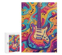 Puzzle pour Adultes300 PCS Colorful Electric Guitar Art Print Puzzle pour Adolescents pour S'amuser en Famille, Un Défi Éducatif, Un Cadeau d'anniversaire Unique 300 PCS