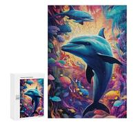 Puzzle pour Adultes300 PCS Colorful Underwater Dolphins Puzzles pour Adolescents, Jouet, Décoration Murale, Passe-Temps, Cadeau d'anniversaire, Cadeaux, 300 PCS