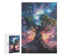 Puzzle pour Adultes300 PCS Cosmic Glowing Ethereal Misty Earth Tree Casse-tête pour Adolescents, Jeu De Réflexion, Décoration Intérieure, Cadeau d'anniversaire Unique 300 PCS