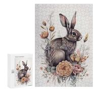 Puzzle pour Adultes300 PCS Cute Rabbit Floral Animal Casse-tête pour Adolescents, Jeu De Réflexion, Décoration Intérieure, Cadeau d'anniversaire Unique 300 PCS