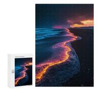 Puzzle pour Adultes300 PCS Fiery Waves on Black Sand Beach Casse-tête pour Adolescents, Jeu De Réflexion, Décoration Intérieure, Cadeau d'anniversaire Unique 300 PCS