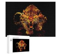 Puzzle pour Adultes300 PCS Flaming Leopard in Dark Background Puzzles pour Adolescents, Jouet, Décoration Murale, Passe-Temps, Cadeau d'anniversaire, Cadeaux, 300 PCS