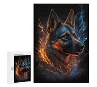Puzzle pour Adultes300 PCS Flaming Wolf Spirit Art Print Puzzle pour Adolescents pour S'amuser en Famille, Un Défi Éducatif, Un Cadeau d'anniversaire Unique 300 PCS