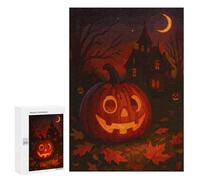 Puzzle pour Adultes300 PCS Halloween Pumpkin with Haunted House Casse-tête pour Adolescents, Jeu De Réflexion, Décoration Intérieure, Cadeau d'anniversaire Unique 300 PCS