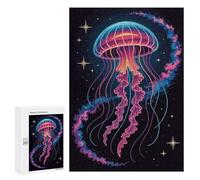 Puzzle pour Adultes300 PCS Neon Jellyfish in Space Illustration Casse-tête pour Adolescents, Jeu De Réflexion, Décoration Intérieure, Cadeau d'anniversaire Unique 300 PCS
