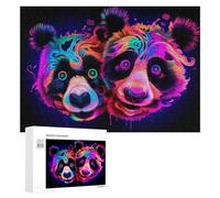 Puzzle pour Adultes300 PCS Neon Panda Duo Vibrant Artwork Puzzle pour Adultes, Jeu De Réflexion, Cadeau d'anniversaire Ou De Noël 300 PCS