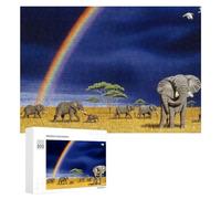 Puzzle pour Adultes300 PCS Rainbow Elephants in Africa Puzzles pour Adolescents, Jouet, Décoration Murale, Passe-Temps, Cadeau d'anniversaire, Cadeaux, 300 PCS