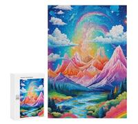 Puzzle pour Adultes300 PCS Rainbow Mountains Fantasy Landscape Puzzle pour Adolescents pour S'amuser en Famille, Un Défi Éducatif, Un Cadeau d'anniversaire Unique 300 PCS