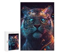 Puzzle pour Adultes300 PCS Stylish Tiger with Glasses Casse-tête pour Adolescents - Jeu De Réflexion - Améliore La Mémoire - Aide À Exercer Le Cerveau 300 PCS