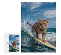 Puzzle pour Adultes300 PCS Surfing Cat Funny Casse-tête pour Adolescents, Jeu De Réflexion, Décoration Intérieure, Cadeau d'anniversaire Unique 300 PCS