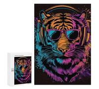 Puzzle pour Adultes300 PCS Vibrant Tiger Headphones Art Print -2 Puzzle pour Adolescents pour S'amuser en Famille, Un Défi Éducatif, Un Cadeau d'anniversaire Unique 300 PCS