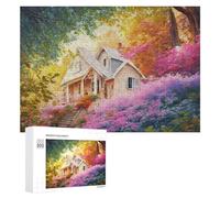 Puzzle pour Adultes300 PCS Whimsical Cottage Amidst Blossoming Flowers Puzzles pour Adolescents, Jouet, Décoration Murale, Passe-Temps, Cadeau d'anniversaire, Cadeaux, 300 PCS