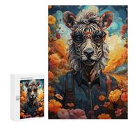 Puzzle pour Adultes300 PCS Zebra in Sunglasses Floral Background Puzzle pour Adolescents pour S'amuser en Famille, Un Défi Éducatif, Un Cadeau d'anniversaire Unique 300 PCS