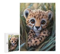 Puzzle pour Adultes500 PCS Cheetah Cub in Grass Puzzle Casse-tête, Jeu D'assemblage De Motifs, Cadeau d'anniversaire Unique 500 PCS