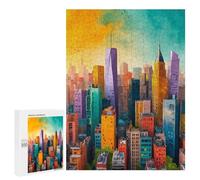 Puzzle pour Adultes500 PCS Cityscape with Colorful Skyscrapers Puzzle pour Adolescents pour S'amuser en Famille, Un Défi Éducatif, Un Cadeau d'anniversaire Unique 500 PCS