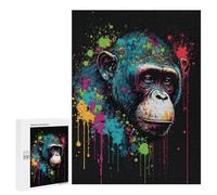 Puzzle pour Adultes500 PCS Colorful Chimpanzee Art Print Puzzle pour Adolescents pour S'amuser en Famille, Un Défi Éducatif, Un Cadeau d'anniversaire Unique 500 PCS