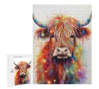 Puzzle pour Adultes500 PCS Colorful Highland Cow Art Print-2 Puzzle pour Adolescents pour S'amuser en Famille, Un Défi Éducatif, Un Cadeau d'anniversaire Unique 500 PCS