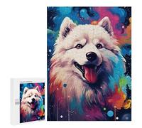 Puzzle pour Adultes500 PCS Colorful Samoyed Art Print Puzzle pour Adolescents pour S'amuser en Famille, Un Défi Éducatif, Un Cadeau d'anniversaire Unique 500 PCS