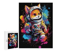 Puzzle pour Adultes500 PCS Cosmic Cat Astronaut Art Print Puzzle pour Adolescents pour S'amuser en Famille, Un Défi Éducatif, Un Cadeau d'anniversaire Unique 500 PCS