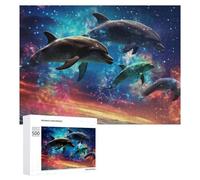 Puzzle pour Adultes500 PCS Dolphins in Cosmic Waters Puzzles pour Adolescents, Jouet, Décoration Murale, Passe-Temps, Cadeau d'anniversaire, Cadeaux, 500 PCS