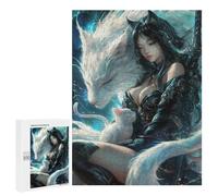 Puzzle pour Adultes500 PCS Fantasy Warrior with White Foxes Puzzle pour Adolescents pour S'amuser en Famille, Un Défi Éducatif, Un Cadeau d'anniversaire Unique 500 PCS