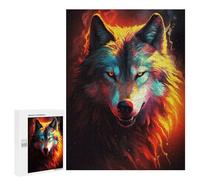 Puzzle pour Adultes500 PCS Flaming Wolf Art Print Puzzle pour Adolescents pour S'amuser en Famille, Un Défi Éducatif, Un Cadeau d'anniversaire Unique 500 PCS