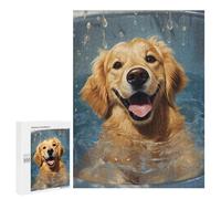 Puzzle pour Adultes500 PCS Golden Retriever Pool Dog Puzzle Casse-tête, Jeu D'assemblage De Motifs, Cadeau d'anniversaire Unique 500 PCS