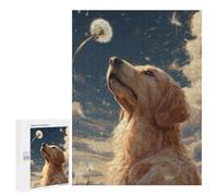 Puzzle pour Adultes500 PCS Golden Retriever with Dandelion Puzzle pour Adolescents pour S'amuser en Famille, Un Défi Éducatif, Un Cadeau d'anniversaire Unique 500 PCS