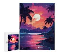 Puzzle pour Adultes500 PCS Neon Sunset Palm Beach -1 Puzzle pour Adolescents pour S'amuser en Famille, Un Défi Éducatif, Un Cadeau d'anniversaire Unique 500 PCS