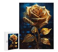 Puzzle pour Adultes500 PCS Rainy Golden Rose Flower Puzzle Casse-tête, Jeu D'assemblage De Motifs, Cadeau d'anniversaire Unique 500 PCS