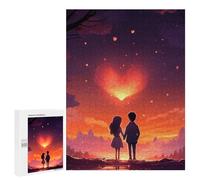 Puzzle pour Adultes500 PCS Romantic Sunset Heart Puzzle pour Adolescents pour S'amuser en Famille, Un Défi Éducatif, Un Cadeau d'anniversaire Unique 500 PCS